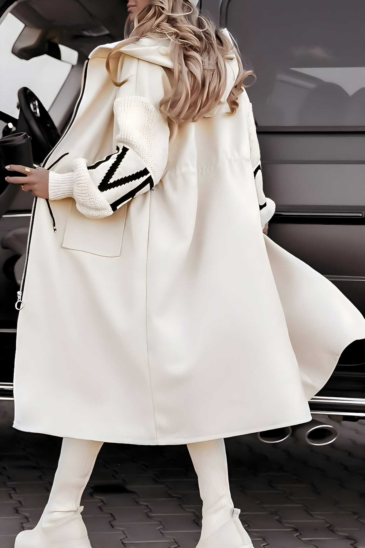 Peggy  Knit-Sleeve Hooded Jacket