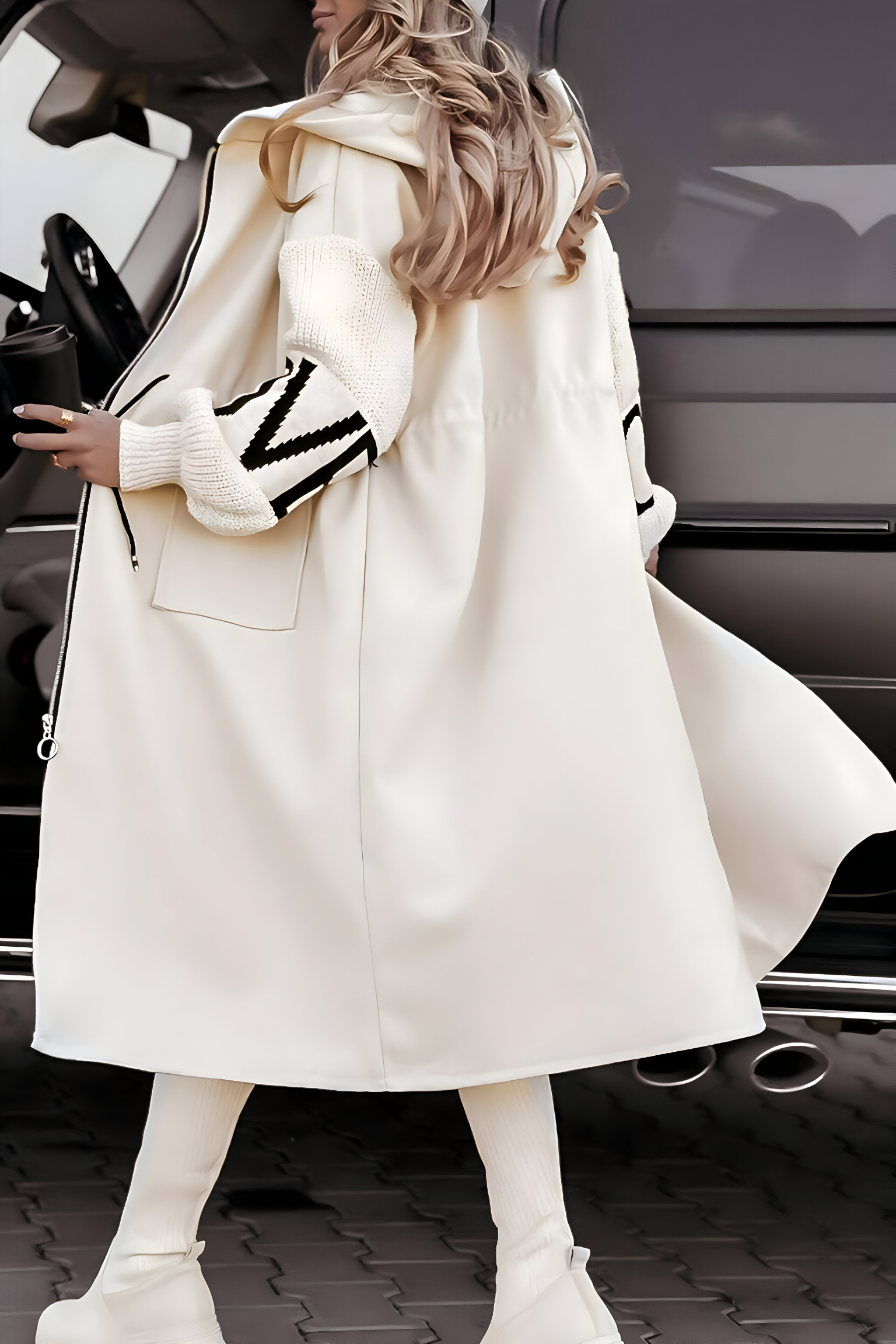 Peggy  Knit-Sleeve Hooded Jacket
