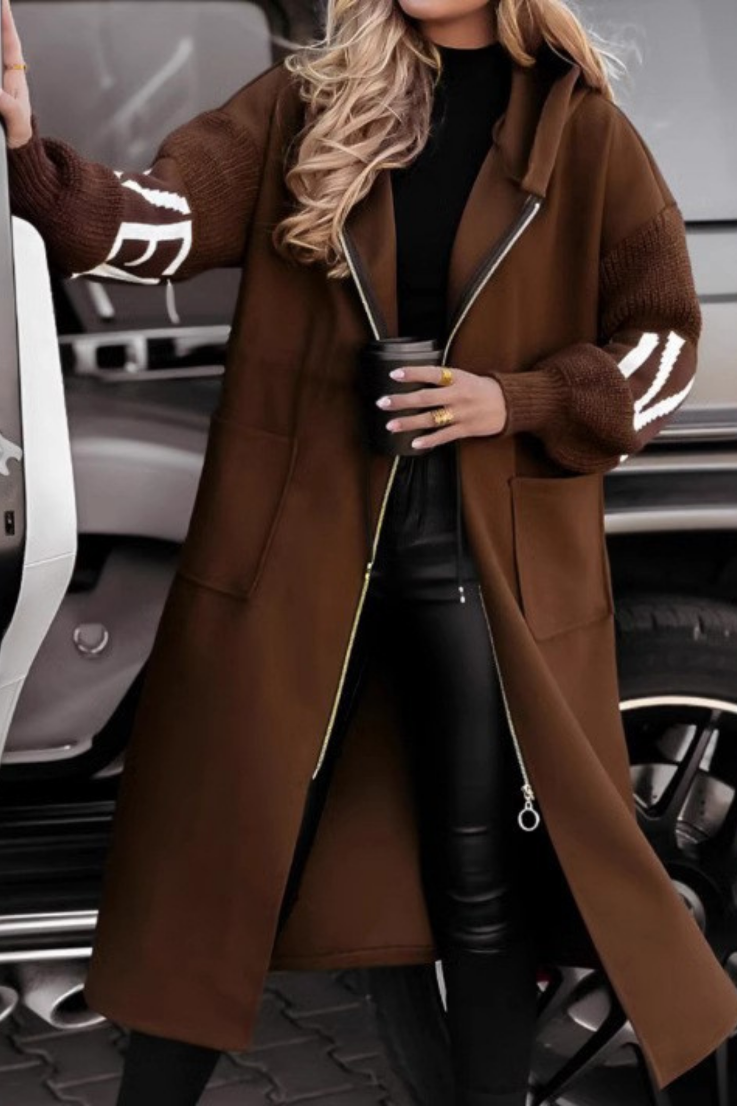 Peggy  Knit-Sleeve Hooded Jacket