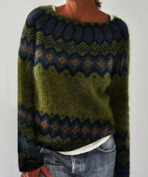 Marie Knitted Women Sweater Print O-neck