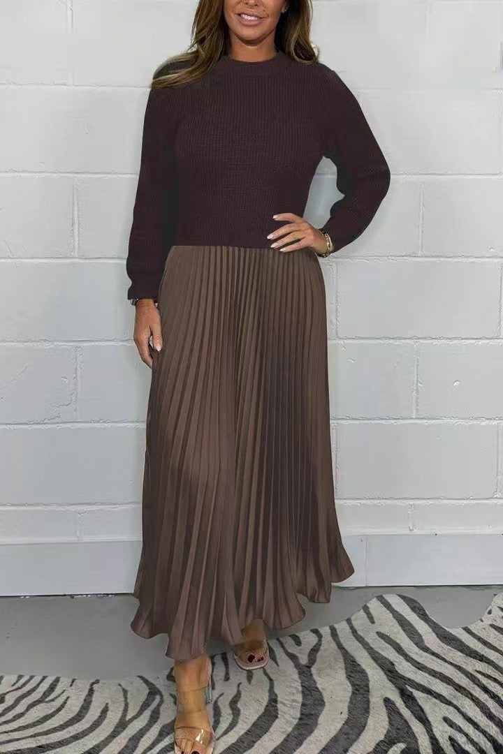 Claudia Maxi dress with sweater and pleated skirt