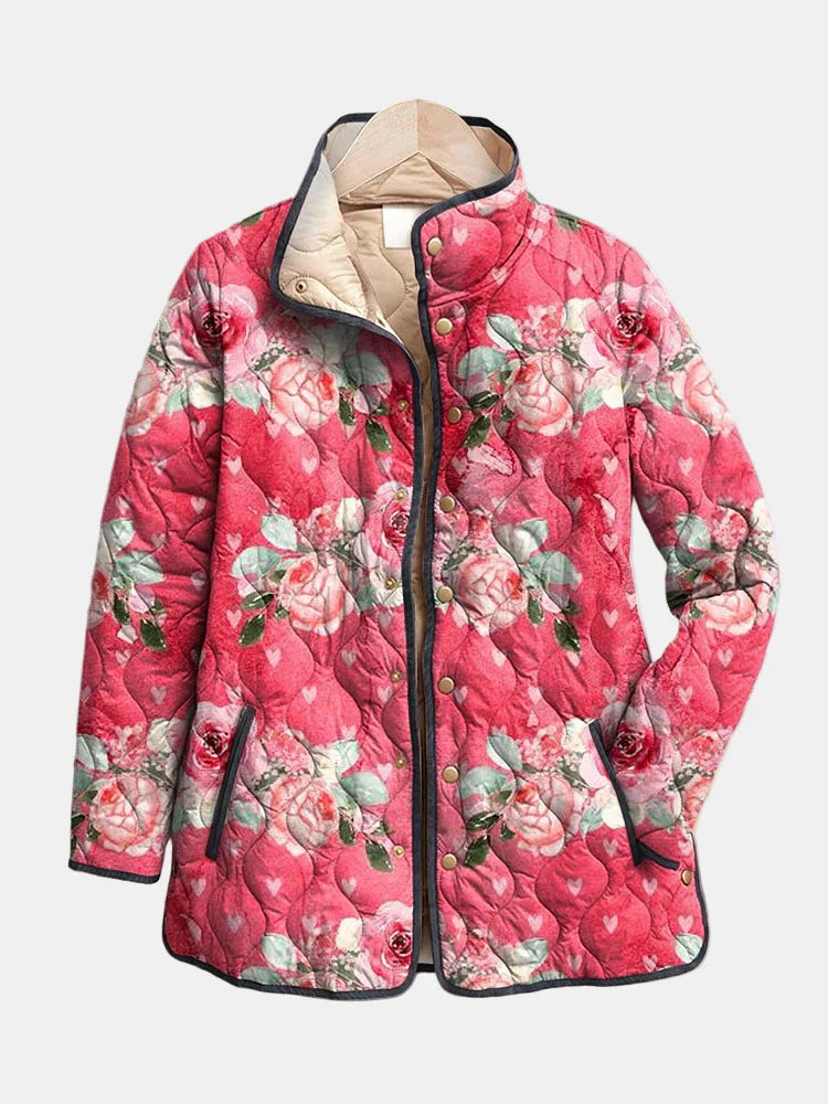 Freya | Charming Pink Floral Print Quilted Jacket