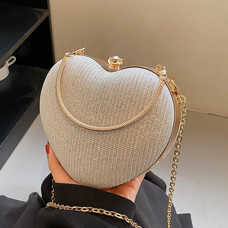 Shiny Heart-Shaped Metal Handbag