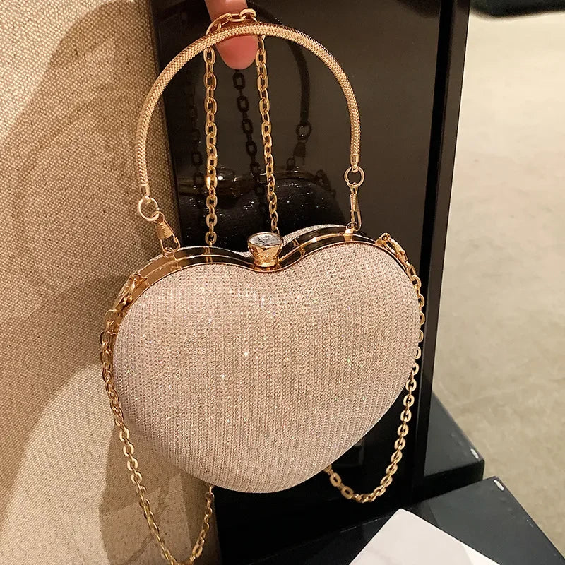 Shiny Heart-Shaped Metal Handbag