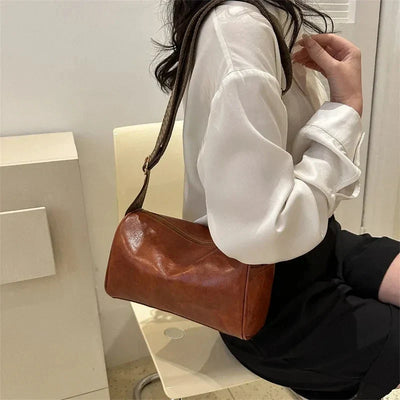 Chic vintage PU leather Boston handbag - fashionable crossbody