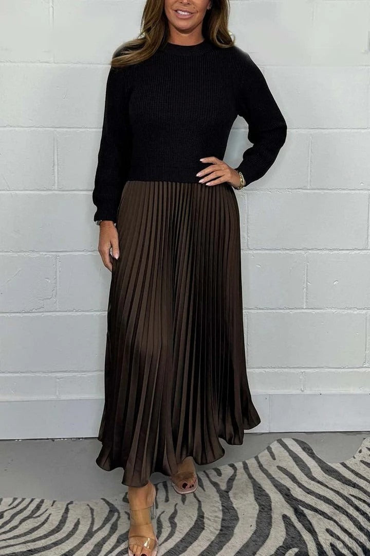 Claudia Maxi dress with sweater and pleated skirt