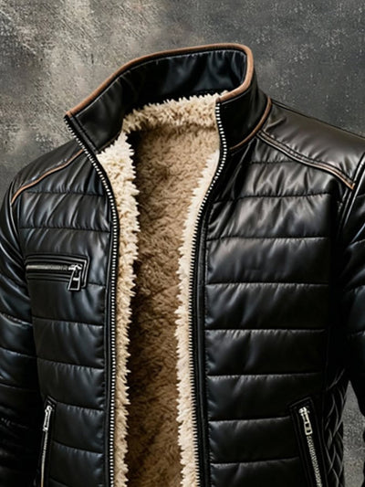 BLACK QUILTED JACKET WITH SHERPA LINING