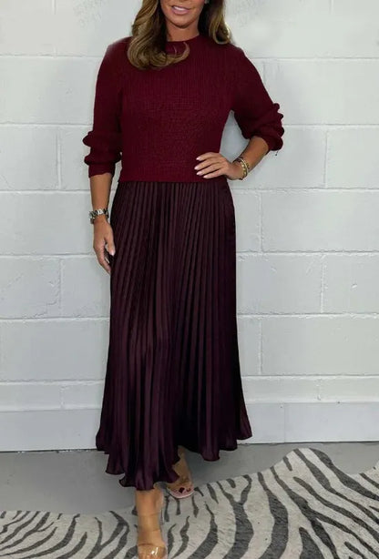 Claudia Maxi dress with sweater and pleated skirt